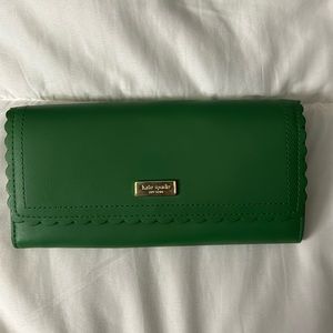Kate Spade Scalloped Green Leather Flap Wallet